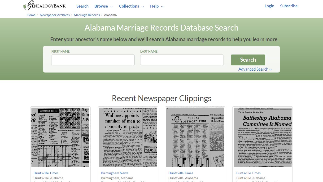 Public Marriage Records in Alabama | GenealogyBank