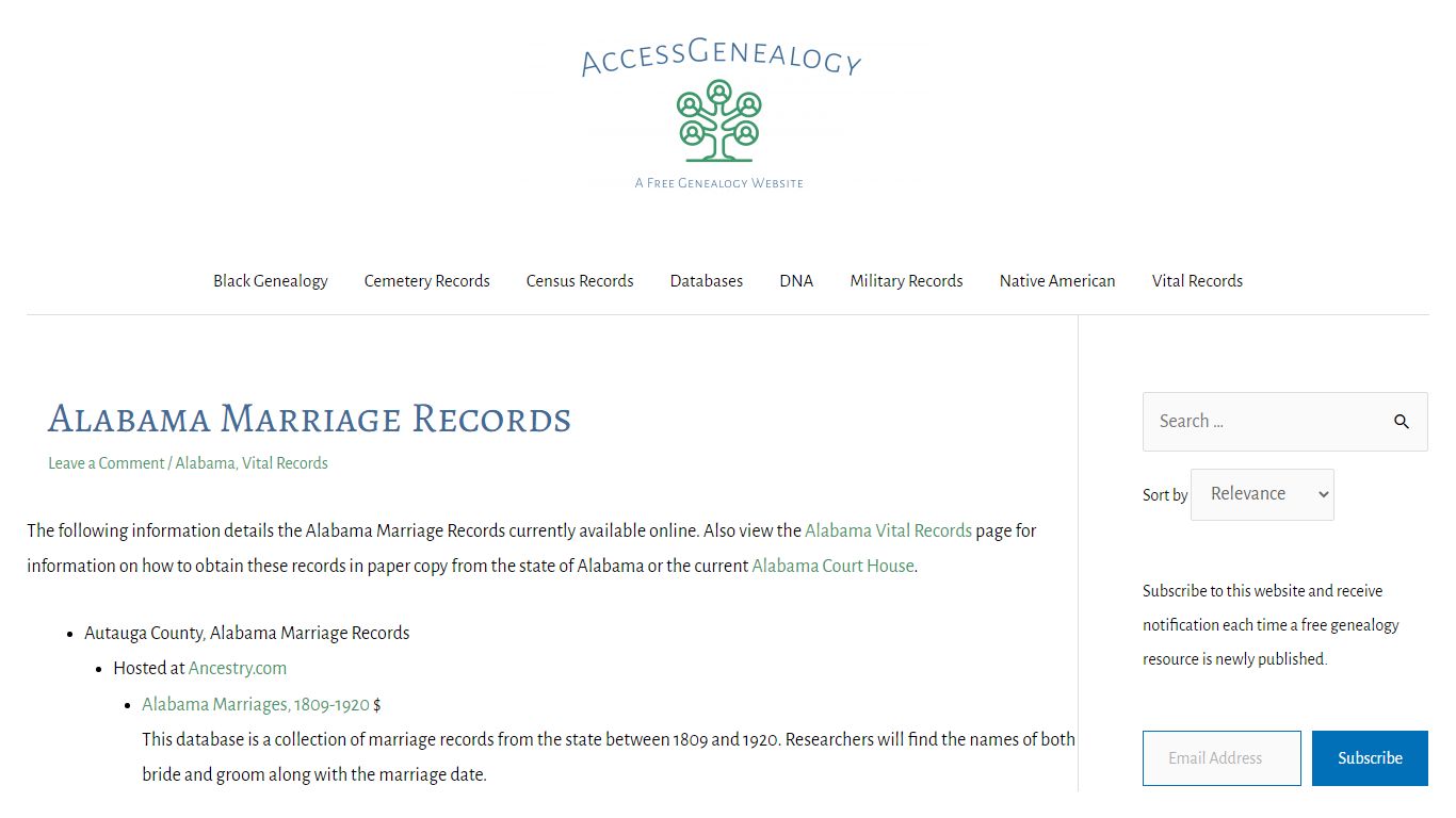 Alabama Marriage Records | Access Genealogy